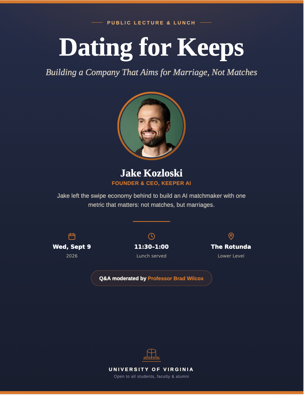 Public Lecture and Lunch Dating for Keeps Wed Sept 9 2026 at 11:30 in Rotunda MPR